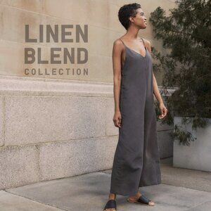 XS wide leg Uniqlo linen blend one piece jumper jumpsuit flowy relaxed casual